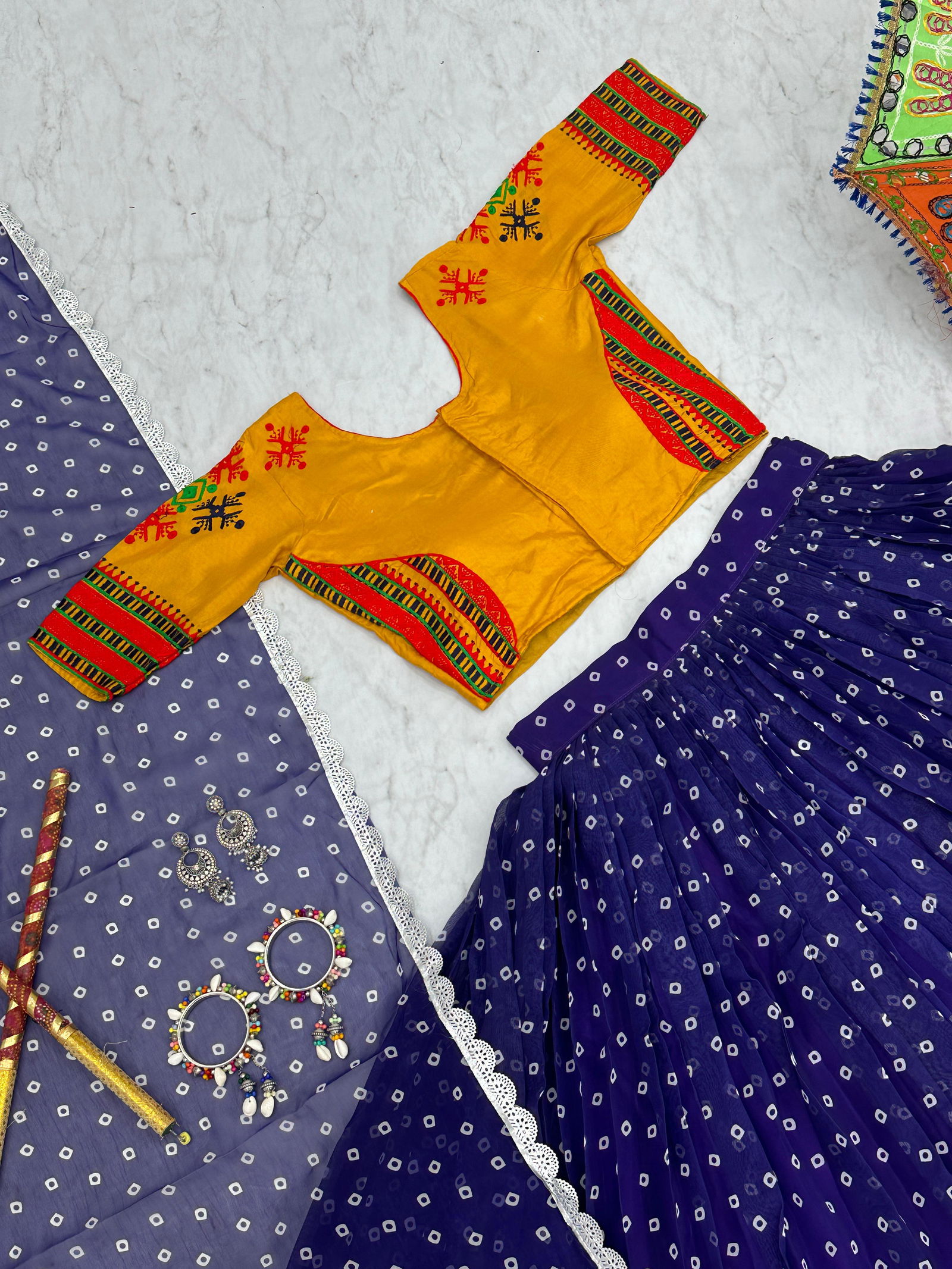 Pc N20 Blue Gamathi Work Cotton Navaratri Lehenga Choli Wholesale Price In Surat	